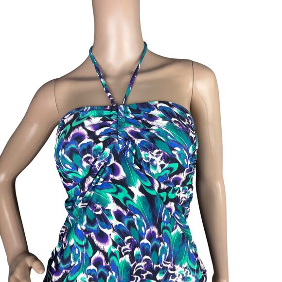 Converse One Star Women Blue Green Feather Print Halter Tankini Swimsuit Top XL - Picture 2 of 11